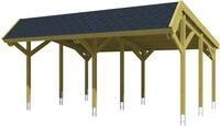 Skanholz Doppelcarport "Harz" Massivholz 291 cm Gr&uuml;n mit schwarzen Schindeln
