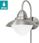 EGLO Wandleuchte "SIDNEY Wandlampe, E27, IP44, Edelstahl und Glas, Au&szlig;enlampe,