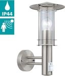 EGLO Wandleuchte "LISIO Wandlampe, Edelstahl und Glas, E27, IP44, Au&szlig;enlampe, Lampe"