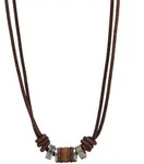 Kette mit Anh&auml;nger FOSSIL "Schmuck Geschenk Edelstahl Leder", braun
