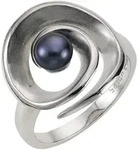 Fingerring ZEEME "Silber 925 rhodiniert mit schwarzer Perle" Gr. 54, wei&szlig;,