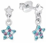 Paar Ohrstecker PRINZESSIN LILLIFEE "Stern", bunt (blau, rosa, silber, 925, wei&szlig;,