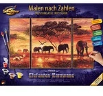 Malen nach Zahlen SCHIPPER "Meisterklasse Triptychon - Elefanten Karawane", bunt,