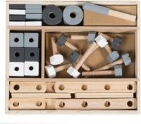 Holzbaukasten ROBA, beige (natur, grau, wei&szlig;), Spielbausteine, Jungen, Holz