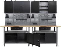 ONDIS24 Werkstatt-Set 2x Werkbank, 2x Werkstattschrank, 2x Lochwand