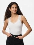 Spitzentop PIECES "PCBARBERA", Damen, Gr. L, hellwei&szlig;, Jersey, Obermaterial: 95%