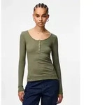 Langarmshirt PIECES "PCKITTE LS TOP NOOS BC", Damen, Gr. XL, gr&uuml;n (deep lichen),