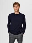 Rundhalspullover SELECTED "SLHBERG CREW NECK NOOS", Herren, Gr. XL, blau (navy