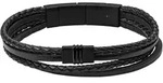 Armband FOSSIL "Schmuck Geschenk Edelstahl Leder VINTAGE CASUAL", schwarz,