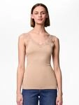 Spitzentop PIECES "PCBARBERA", Damen, Gr. S, warm taupe, Jersey, Obermaterial:...