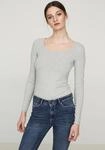 Langarmshirt VERO MODA "VMMAXI MY LS SOFT LONG U-NECK NOOS", Damen, Gr. L, grau