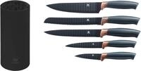 KING Messerblock "Carbon Design" 6 Stk. (5 Messer, 1 Messerblock), Wellenschliff