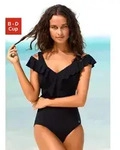 Badeanzug LASCANA, Damen, Gr. 44, Cup D, schwarz, Microfaser, Polyamid,...