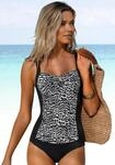 Badeanzug LASCANA "Clara", Damen, Gr. 42, Cup E, beige (schwarz, creme), Polyamid,