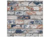 Art for the home Papiertapete "Backsteinwand", Steinoptik, Rot/Blau - 10mx53cm