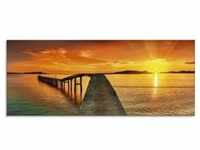Glasbild ARTLAND "Sonnenaufgang über dem Meer" Bilder Gr. B/H: 125 cm x 50 cm,