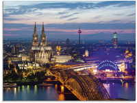 Glasbild ARTLAND "Köln Panorama am Abend" Bilder Gr. B/H: 60 cm x 45 cm,...
