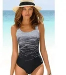 Badeanzug LASCANA, Damen, Gr. 40, Cup F, schwarz-wei&szlig; (schwarz, grau), Elasthan,