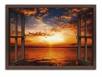 Wandbild ARTLAND "Fensterblick Sonnenuntergang am Strand" Bilder Gr. B/H: 130...