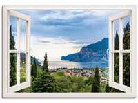 Wandbild ARTLAND "Gardasee durchs weiße Fenster" Bilder Gr. B/H: 130 cm x 90 cm,