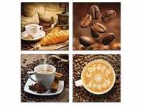 Glasbild ARTLAND "Kaffeetasse Croissant Kaffeebohnen" Bilder Gr. B/H: 40 cm x...