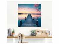 Glasbild ARTLAND "Langer Pier am See im Sonnenaufgang" Bilder Gr. B/H: 125 cm x...