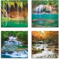 Artland Leinwandbild "Sch&ouml;ner Wasserfall im Wald" Gew&auml;sser 4 Stk. tlg. 4er Set,