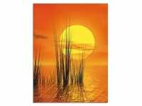 Glasbild ARTLAND "Sonnenuntergang mit Schilf" Bilder Gr. B/H: 45 cm x 60 cm,...