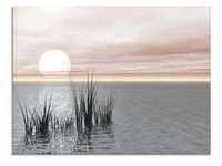 Glasbild ARTLAND "Sonnenuntergang mit Schilf" Bilder Gr. B/H: 80 cm x 60 cm,...