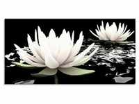 Glasbild ARTLAND "Zwei Lotusblumen auf dem Wasser" Bilder Gr. B/H: 100 cm x 50...