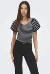 ONLY Kurzarmpullover "ONLLEELO STRIPE SS BACK V-NECK KNT NOOS"