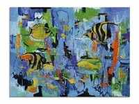 Glasbild ARTLAND "Abstrakt Fische Blau" Bilder Gr. B/H: 60 cm x 45 cm, Glasbild