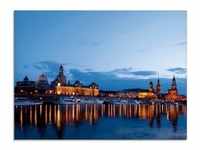 Glasbild ARTLAND "Dresden Silhouette blaue Stunde" Bilder Gr. B/H: 80 cm x 60...