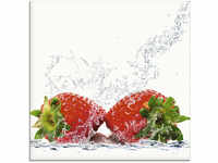 Artland Glasbild "Erdbeeren mit Spritzwasser", Lebensmittel, (1 St.), in