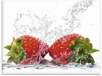 Glasbild ARTLAND "Erdbeeren mit Spritzwasser" Bilder Gr. B/H: 60 cm x 45 cm,