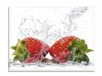 Glasbild ARTLAND "Erdbeeren mit Spritzwasser" Bilder Gr. B/H: 80 cm x 60 cm,