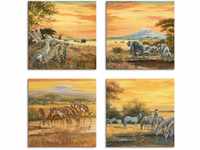 Artland Leinwandbild "Geparden Elefanten Zebras in der Steppe", Wildtiere, (4 St.),