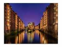Glasbild ARTLAND "Hamburg Speicherstadt bei Nacht" Bilder Gr. B/H: 60 cm x 45...