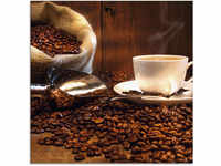 Artland Glasbild "Kaffeetasse und Leinensack auf Tisch", Getränke, (1 St.), in