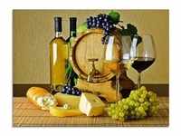 Glasbild ARTLAND "Käse, Wein und Trauben" Bilder Gr. B/H: 80 cm x 60 cm,...
