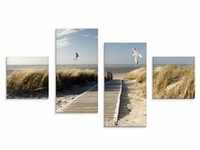 Glasbild ARTLAND "Nordseestrand auf Langeoog mit Möwen" Bilder Gr. B/H: 120 cm...