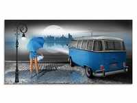 Glasbild ARTLAND "Regennacht in Blau mit Camper T1" Bilder Gr. B/H: 60 cm x 30...