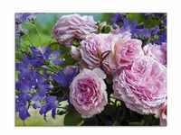 Glasbild ARTLAND "Rosen und Glockenblumen" Bilder Gr. B/H: 60 cm x 45 cm,...