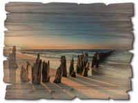 Artland Holzbild "Sonnenuntergang Strand Wellenbrecher", Landschaftsbilder, (1...