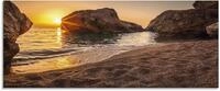 Glasbild ARTLAND "Sonnenuntergang und Strand", beige (farbe bild(er):...