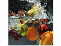Glasbild ARTLAND "Spritzendes Obst auf dem Wasser" Bilder Gr. B/H: 50 cm x 50...