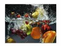 Glasbild ARTLAND "Spritzendes Obst auf dem Wasser" Bilder Gr. B/H: 80 cm x 60...