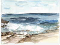 Glasbild ARTLAND "Wasserfarben Küste V" Bilder Gr. B/H: 60 cm x 45 cm, Glasbild