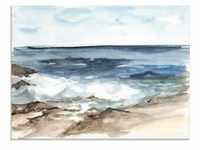 Glasbild ARTLAND "Wasserfarben Küste V" Bilder Gr. B/H: 80 cm x 60 cm, Glasbild