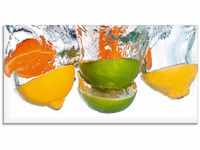 Glasbild ARTLAND "Zitrusfrüchte fallen in klares Wasser" Bilder Gr. B/H: 60 cm...